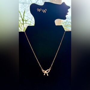 Gold Bow Necklace and Earring Set